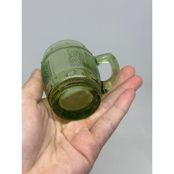 VTG Green Glass Mini Beer Barrel Mug – 2.25" Shot Glass / Toothpick Holder - Picture 2 of 5